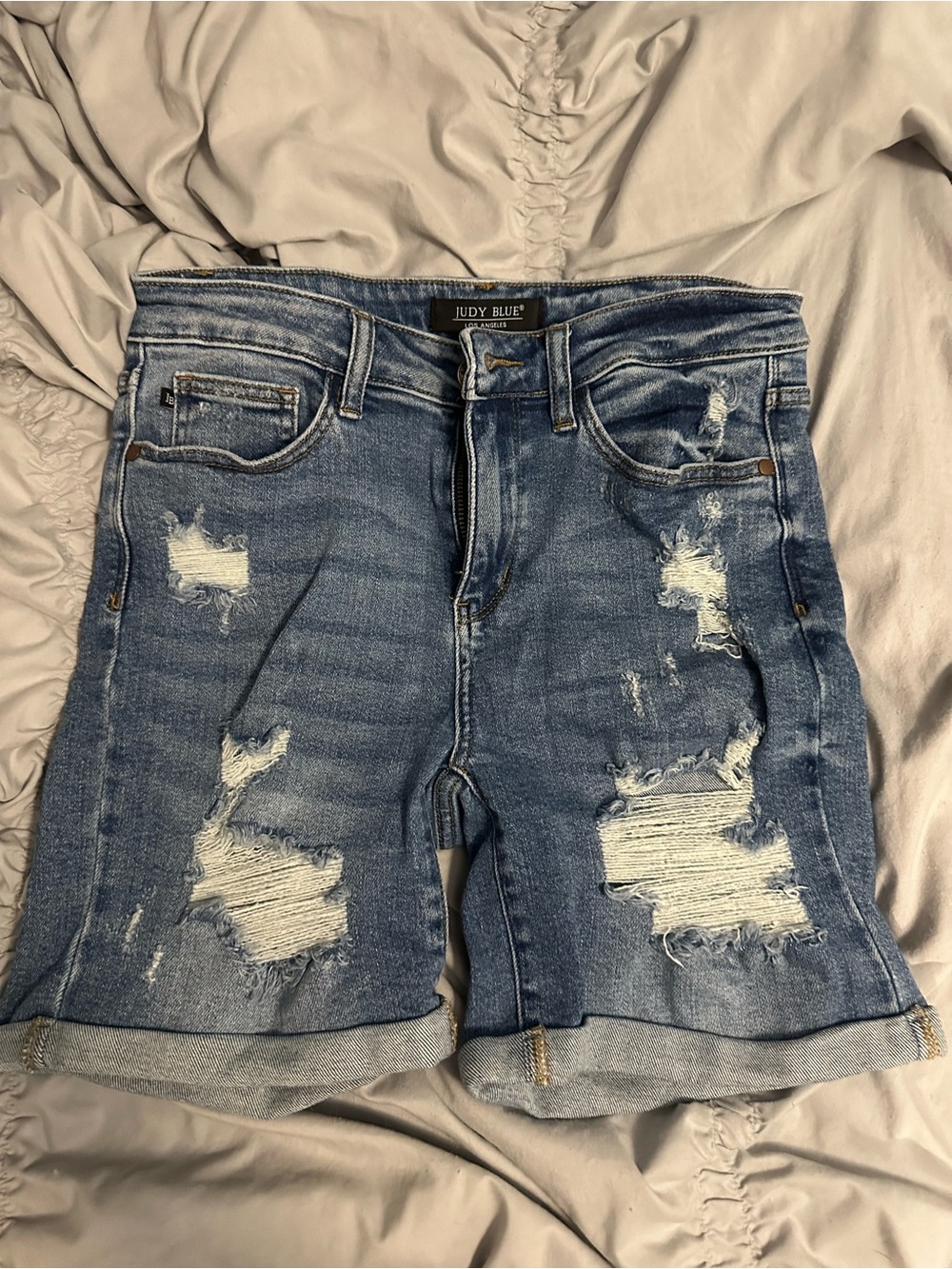 Judy Blue Light Blue Distressed Rolled Cuff Jean Shorts